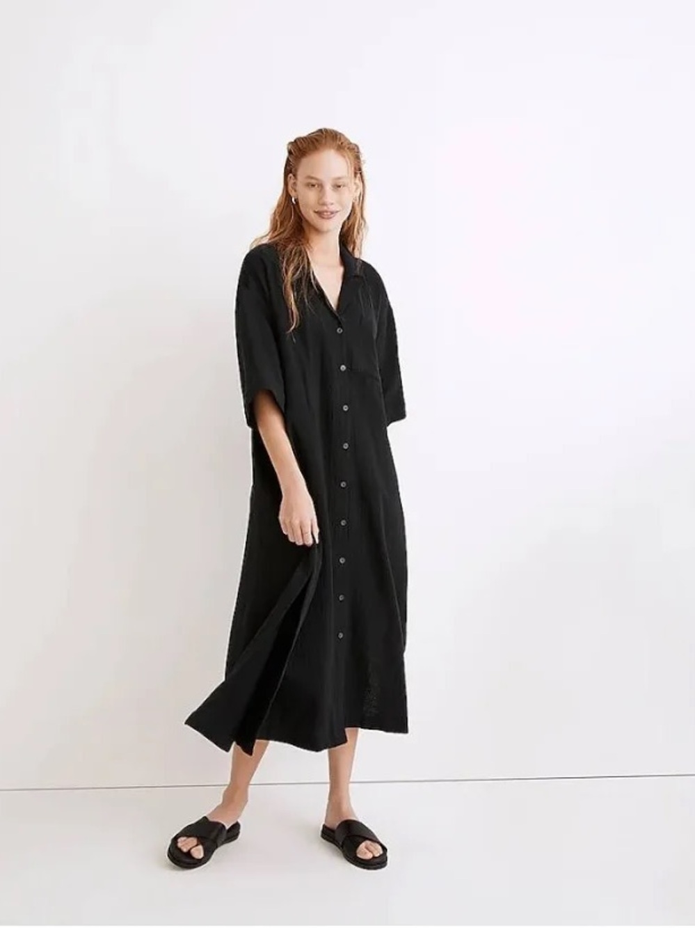 Madewell - Black Button-Front Midi Shirt Dress